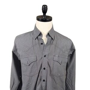 Miller Ranch Mens Western Button Down Shirt Grey Check Cotton Long Sleeve Large